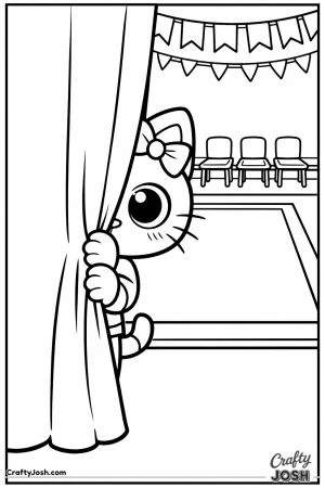 Kawaii cat nervous behind curtain