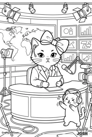 Kawaii cat news anchor tv studio