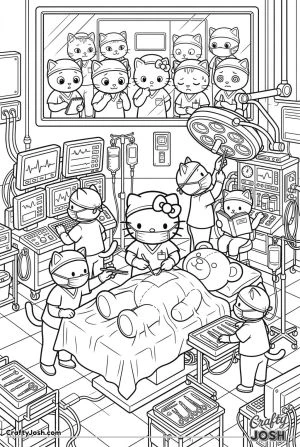 Kawaii cat operating theatre surgical team