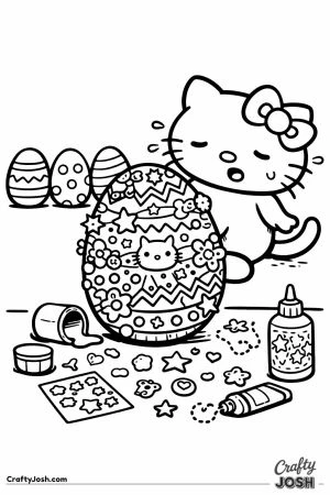 Kawaii cat overdone decorated easter egg