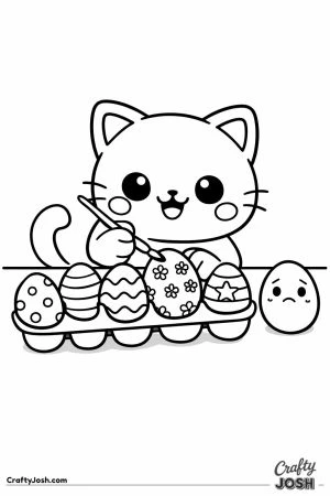 Kawaii cat painting eggs worried egg