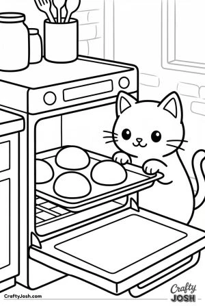 Kawaii cat peering into oven