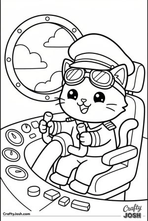 Kawaii cat pilot cockpit clouds
