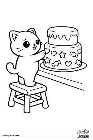 Kawaii cat step stool decorating cake