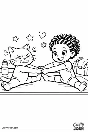 Kawaii cat stretching with girl