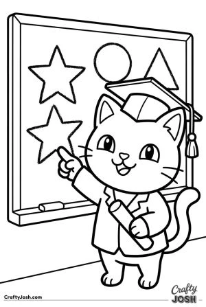 Kawaii cat teacher blackboard shapes