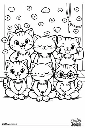 Kawaii cat team photo six cats