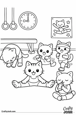 Kawaii cat team warmup five cats