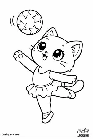 Kawaii cat tossing rhythmic ball