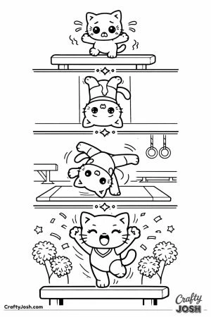 Kawaii cat training montage four stages