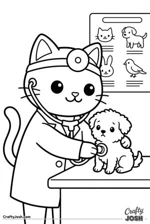 Kawaii cat vet examining puppy