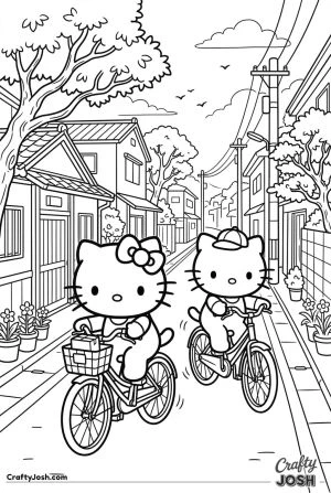 Kawaii cats bicycle street