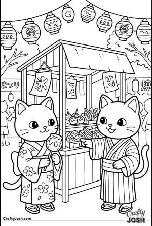 Kawaii cats festival stall yukata