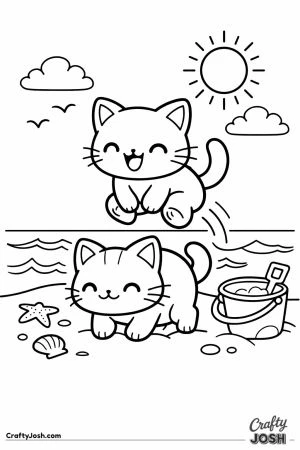 Kawaii cats leapfrog beach