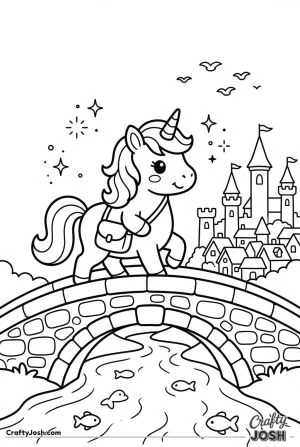 Kawaii unicorn stone bridge town