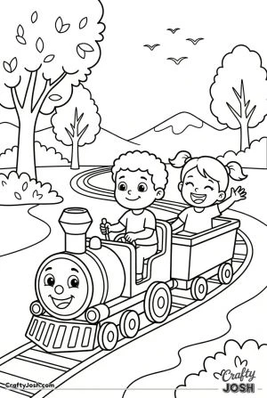 Kids driving mini train