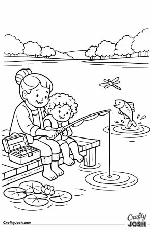 Lake fishing dock grandma grandchild