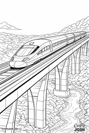 Maglev train crossing modern bridge