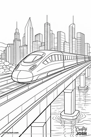 Maglev train near modern city skyline