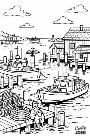 New england fishing harbor lobster boats