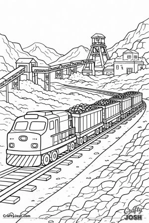 Ore freight train in mining landscape