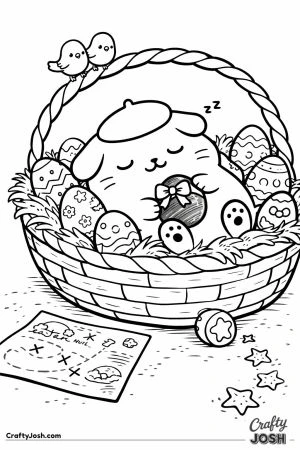 Pompompurin cat asleep easter basket