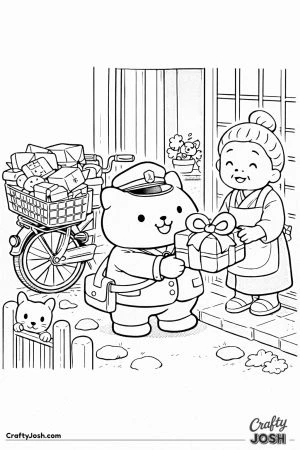 Pompompurin cat postal worker delivery bicycle