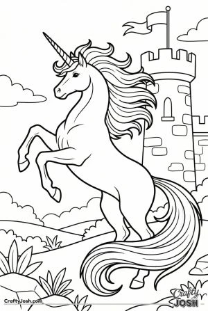 Rearing unicorn castle tower