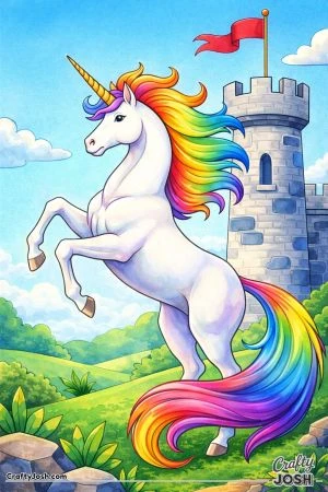 Rearing unicorn castle tower
