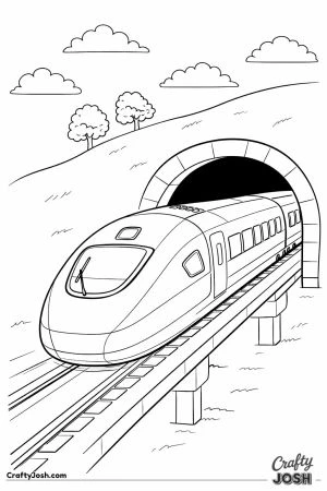 Rounded bullet train entering tunnel