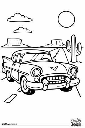 Route 66 vintage car desert road