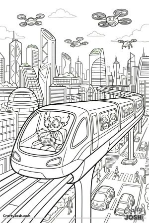 Scientist on futuristic maglev train