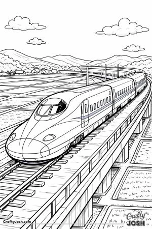 Shinkansen bullet train crossing rice fields