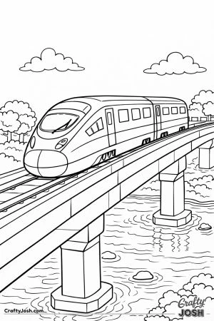 Simple bullet train crossing bridge