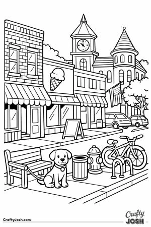 Small town main street clock tower