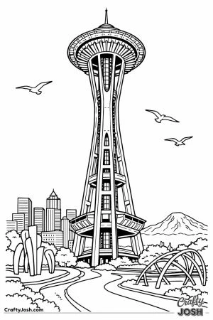 Space needle seattle skyline detailed