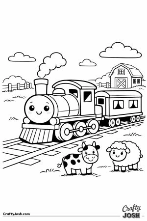 Steam train passing farm animals