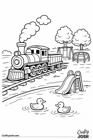 Steam train passing playground