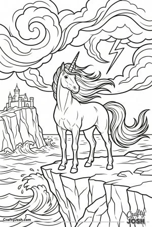 Storm cliffside castle unicorn