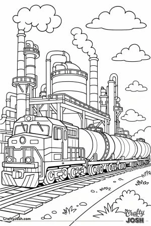 Tanker train at oil refinery