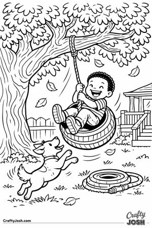 Tire swing oak tree backyard kid