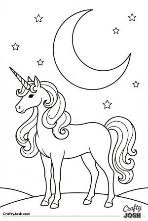 Unicorn beneath crescent moon