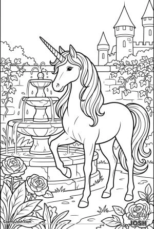 Unicorn castle garden fountain