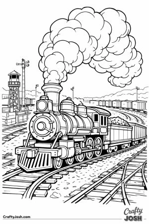 Vintage steam train in railway switching yard