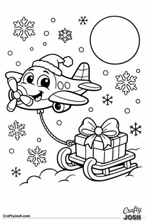 Cartoon christmas plane gift sled