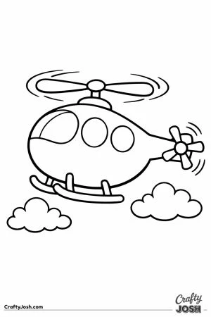 Cartoon helicopter flying with clouds