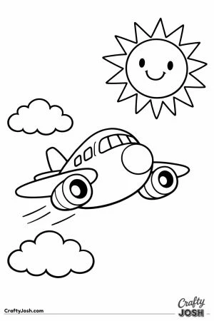Cartoon jet flying toward sun