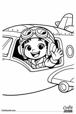 Cartoon pilot girl waving cockpit