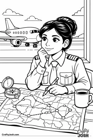 Cartoon pilot planning flight route