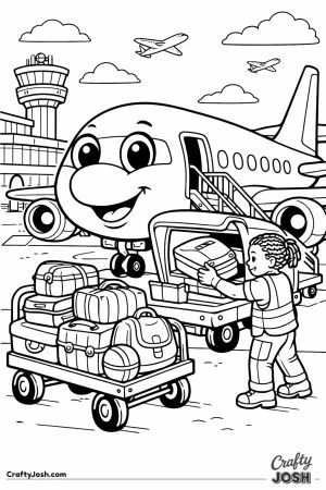 Cartoon plane airport gate luggage